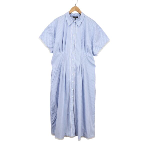 J. Crew Light Blue and White Striped Midi Shirt Dress - Picture 2 of 10